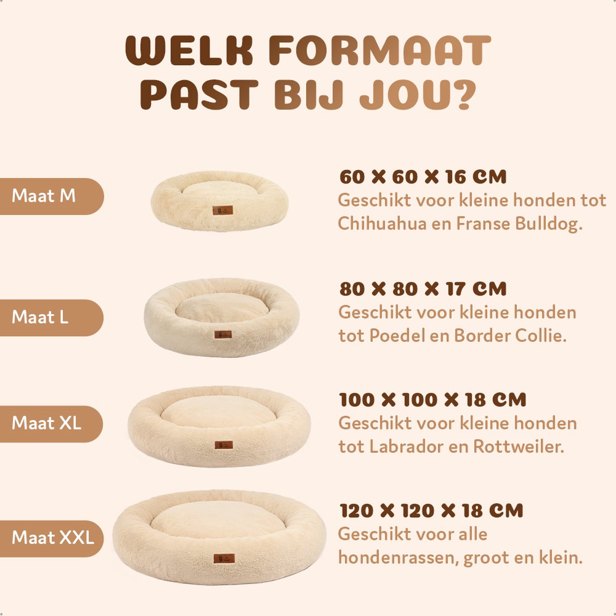 Pet Perfect Orthopedische Hondenmand – Donut Hondenmand – Hondenkussen – Hondenbed – Wasbaar - 100 cm - Beige thumbnail 6