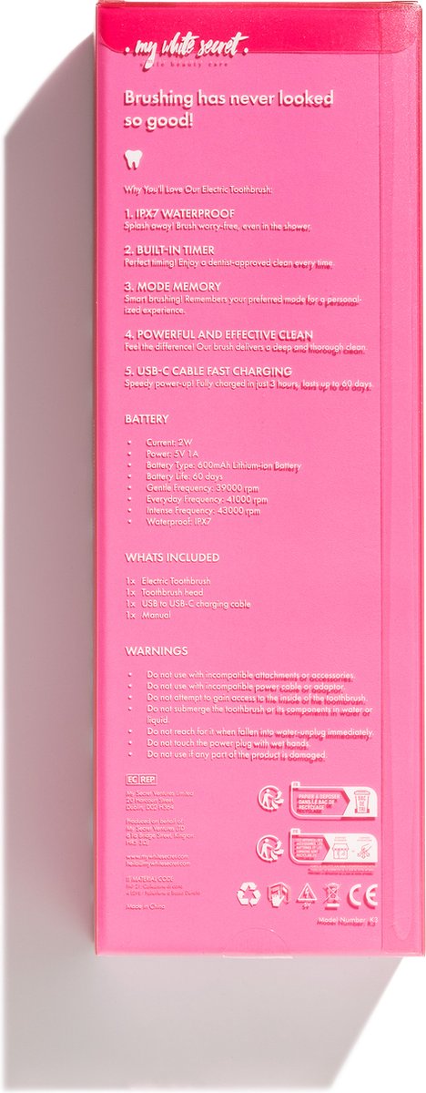 Afbeelding 2 van My White Secret Elektrische Tandenborstel - 3 Standen - Voor Witte Tanden - Roze