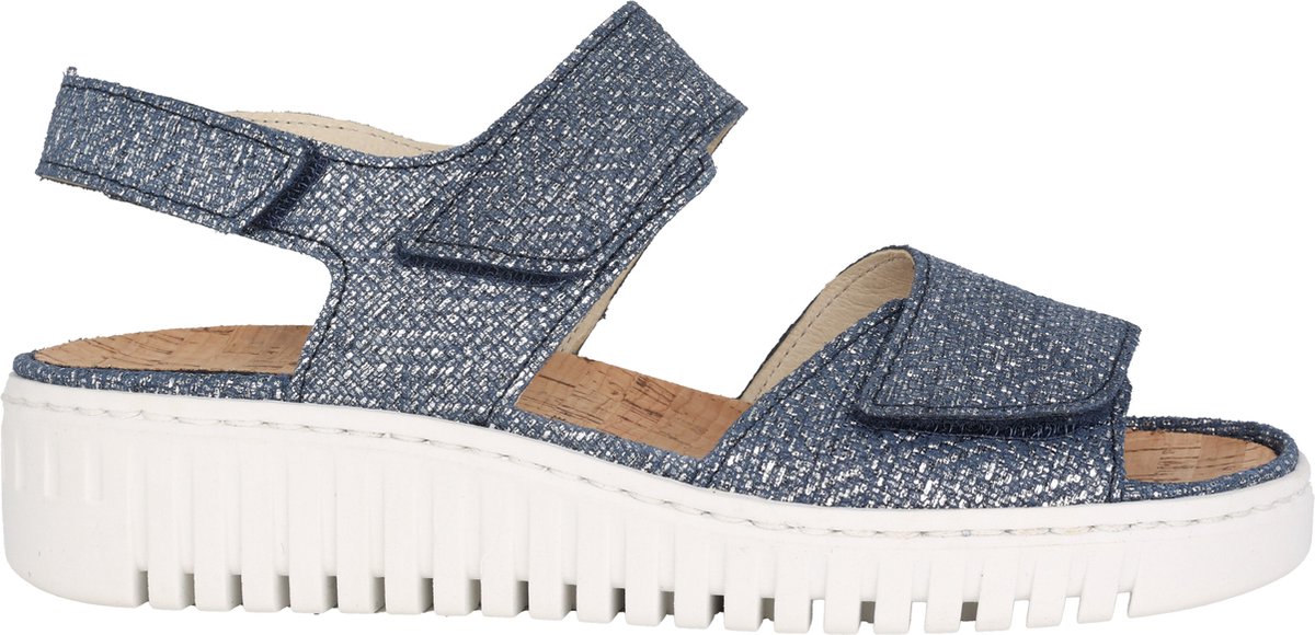 Mules Willow Pour Femme En Cuir Suédé Bleu - Waldläufer - Semelle Confort Liège, 3 Velcros Réglables