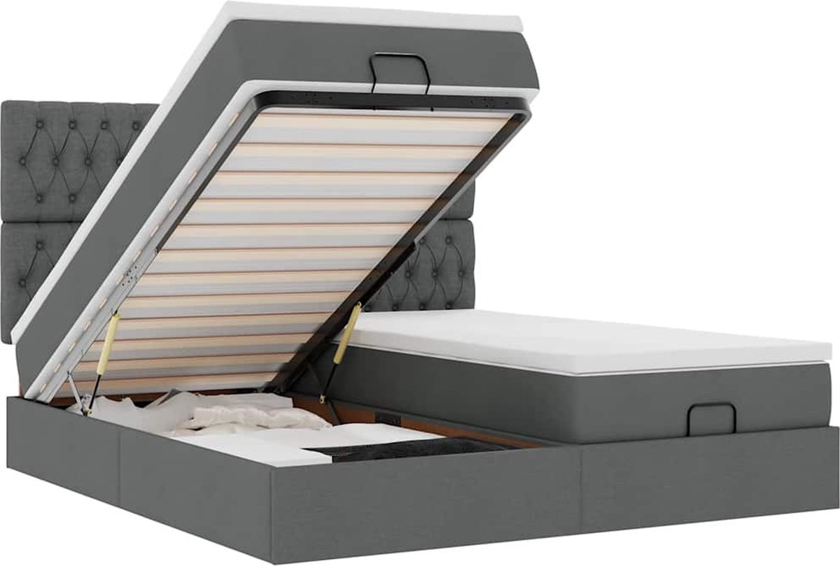 vidaXL - Ottoman - bed - met - matrassen - en - LED's - 160x200cm - stof - donkergrijs