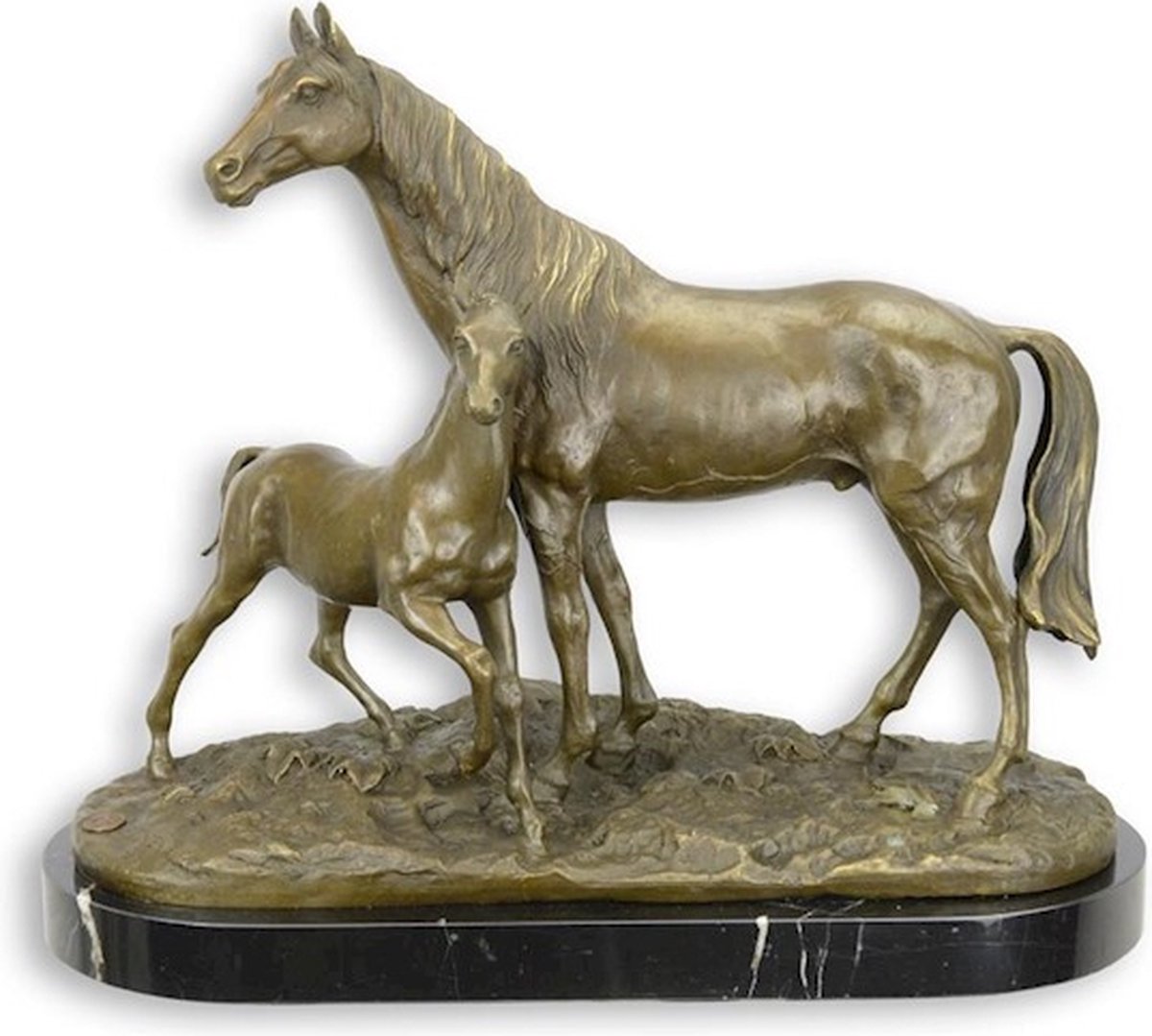 Paard en Veulen - Bronzen Beeld - Kunst Decoratie - Paarden Sculptuur - Brons - 41x17x34