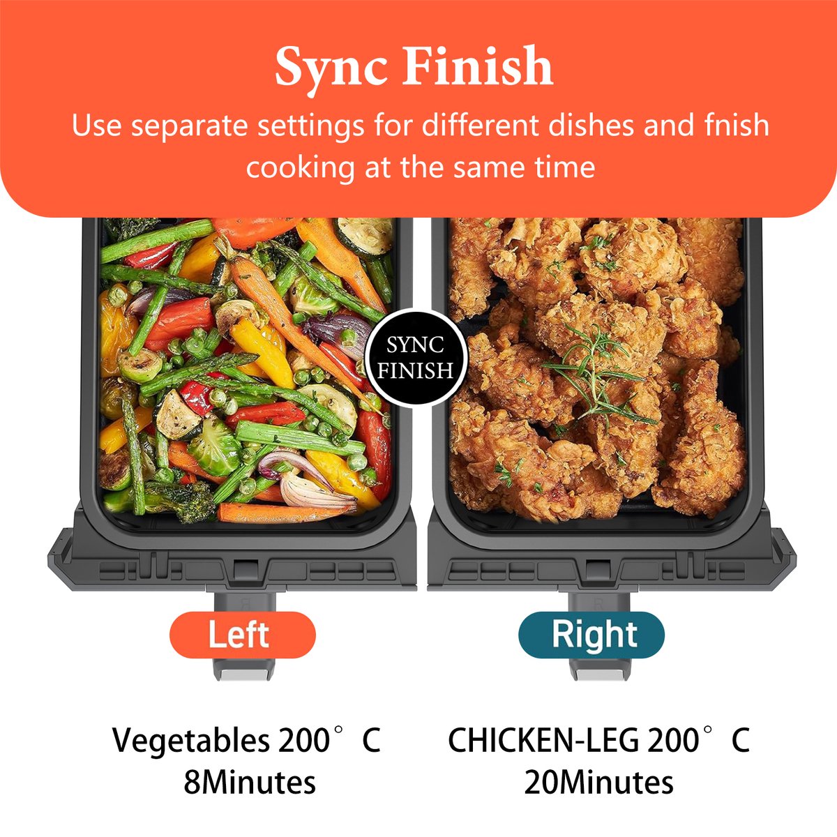 Afbeelding 2 van Uten Dubbele Airfryer - Hetelucht friteuse - Airfryer XXL - 2 x 4 liter - 8 Programma's - Dual cook functie - 4 Accesoires - 40 tot 200°C - 1700 watt - Grijs zwart