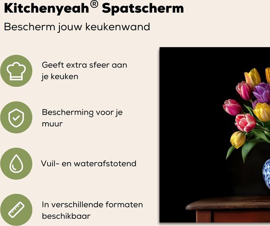 Crédence de Cuisinière en Aluminium 60x40 cm - Tulipes - Couleurs - Vase - Écran Pare-éclaboussures pour Plaque de Cuisson - Protection Murale