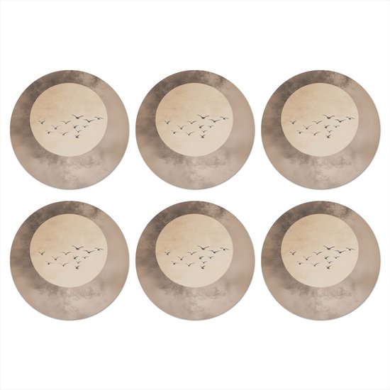 Dessous de verre Oiseau - Beige - Japandi - 10x10 cm - 6 morceaux - Sous pour Verres et Tasses