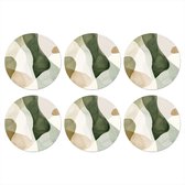Dessous de verre Japandi - Abstrait - Vert - 10x10 cm - 6 morceaux - Sous pour Verres et Tasses