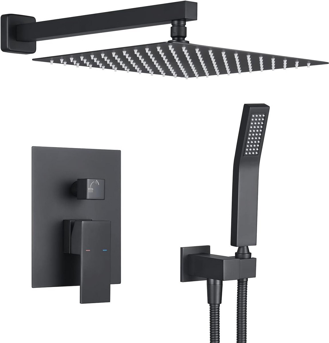 Regendouche Systeem 12 Inch Douche Set met Wandmontage en Handdouche - Zwart