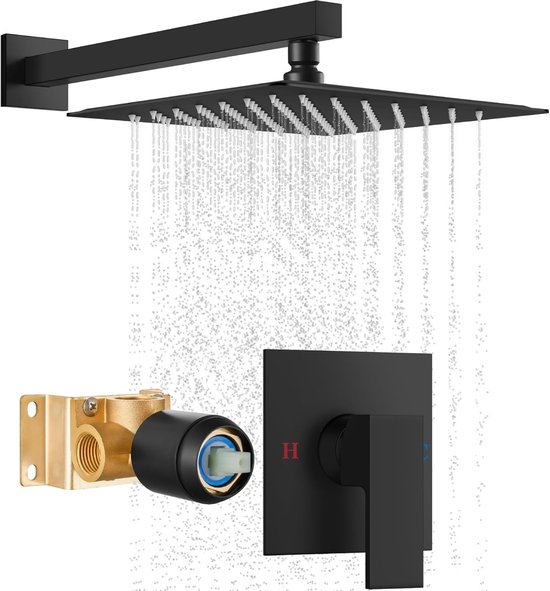 Livista Douche Set Regendouche & Handdouche Zwart Vierkant