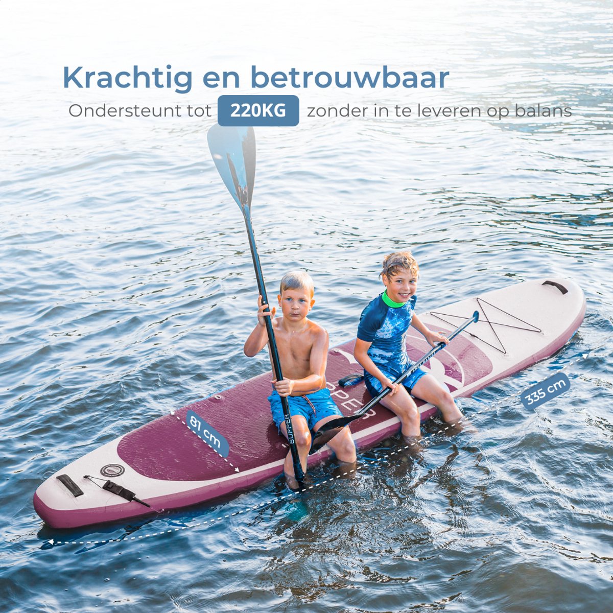 Supper Sup Board XL - Max. 220KG - Opblaasbaar – Paddle Board – Waterdicht Telefoonhoesje – Zitje - Pomp – Vin – Leash – Draagtas – 335 x 81 cm - Roze – foto 6