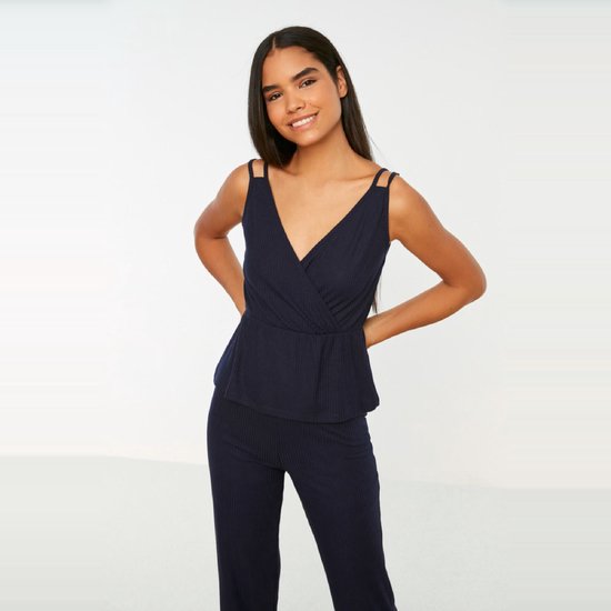 Capri-pyjamaset voor dames, geribbelde zomer cropped pyjamaset