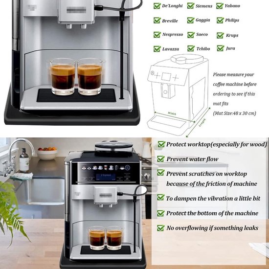 Antislip siliconen onderlegger voor koffiezetapparaat 48 x 30 cm