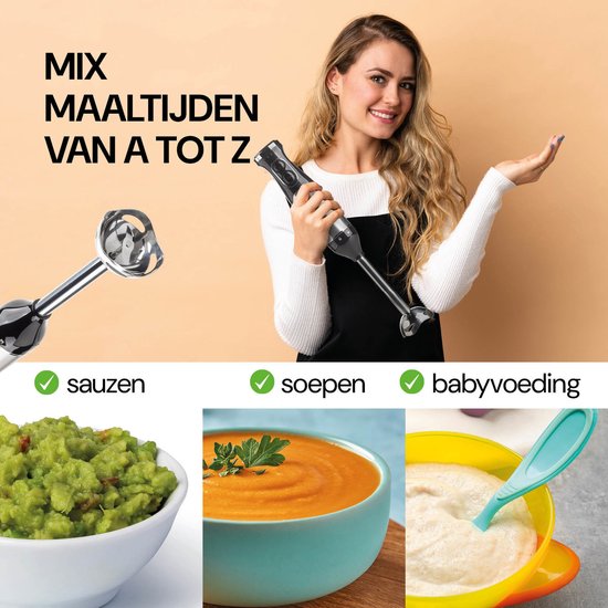 Vitapur Staafmixer 3-in-1 - Incl Hakmolen, Maatbeker en Garde/Klopper - 800W - 5 snelheden - Zwart van Rosmarino — afbeelding 4