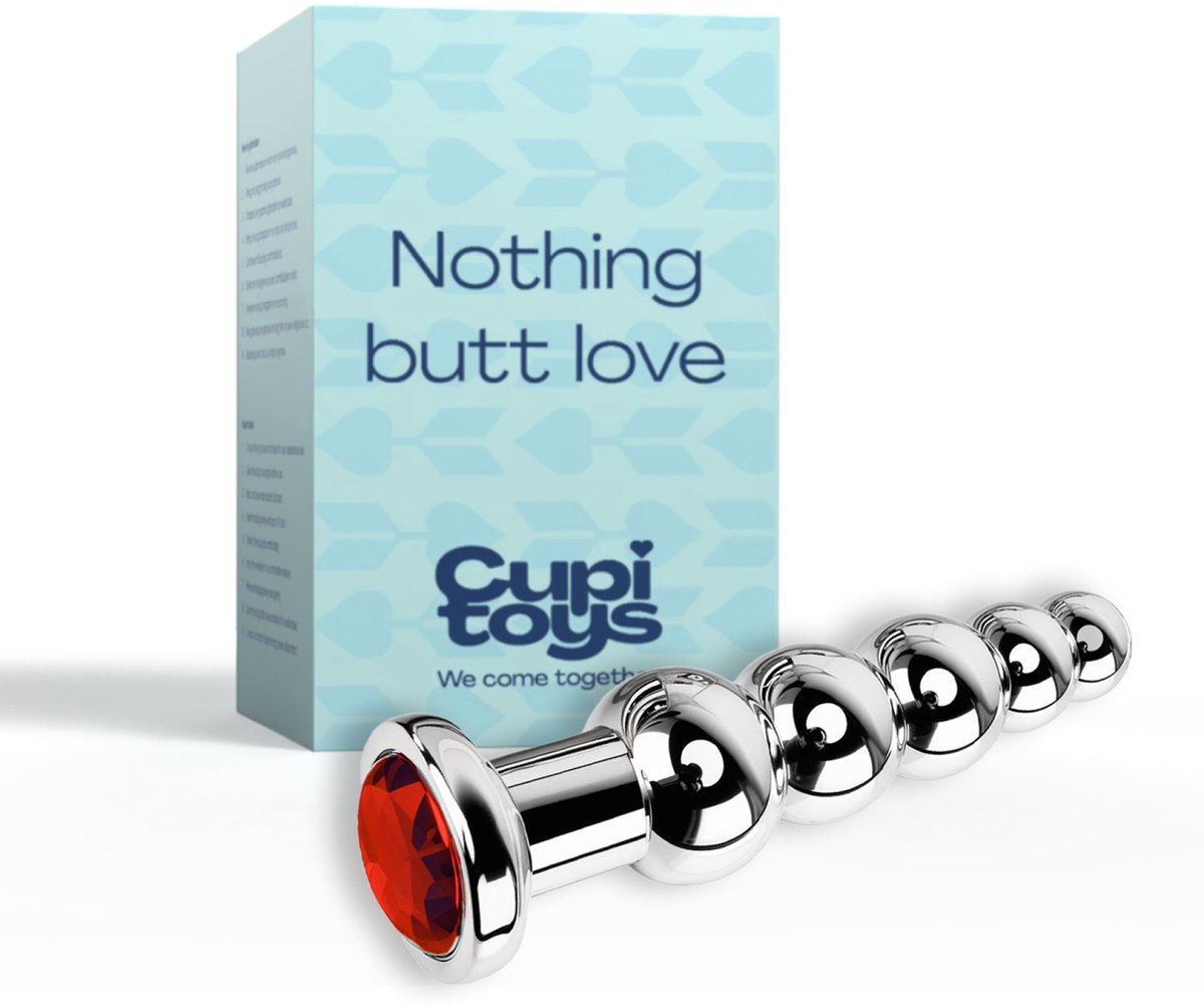Goedkoopste Cupitoys® Metalen buttplug - Zilver - Diamant rood - Beads - Sex toys voor vrouwen - Sex toys voor mannen - Buttplugs
