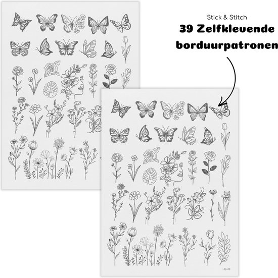 Crafsly oplosbare borduurpatronen - Stick 'N Stitch - Borduren op kleding en accessoires - Zelfklevende borduurpatroon - Geschikt voor borduren en punch needle