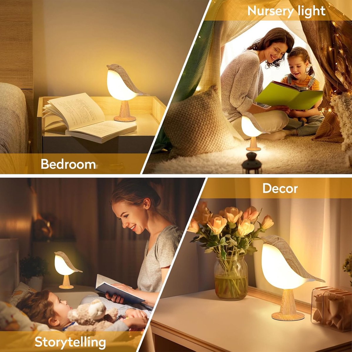 vogel LED-tafellamp met aanraakdimmer - draadloze lamp met oplaadbare batterij - aromatherapie tafellamp - 3 helderheidsniveaus - voor slaapkamer, woonkamer, kantoor(esdoorn) thumbnail 8