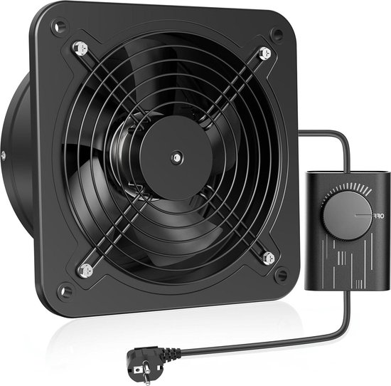 Extracteur industriel 200 mm avec variateur de vitesse et clapet de reprise - Silencieux et économe en énergie - Prise UE - Pour ventilation de garage, cuisine, grenier et fenêtre