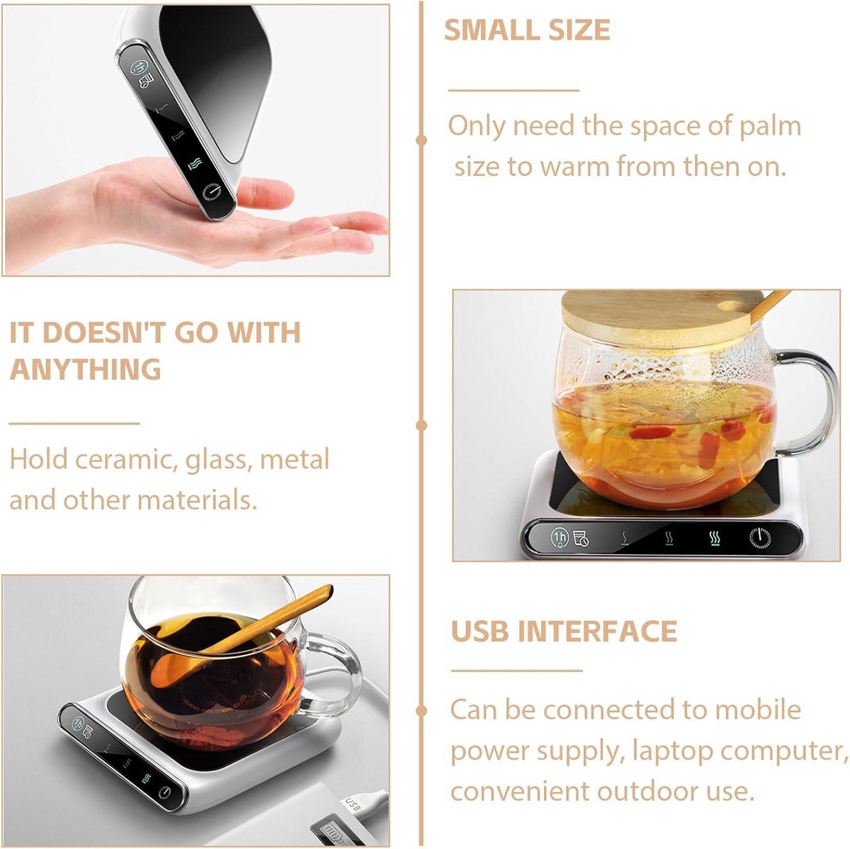 Mok Warmer, 3-Temp-instellingen Elektrische Koffiekopje Warmer, Automatisch Afsluiten Koffiewarmer voor Bureau, Anti-brandend Waterbestendig Koffie Mug Warmer, Kantoor en