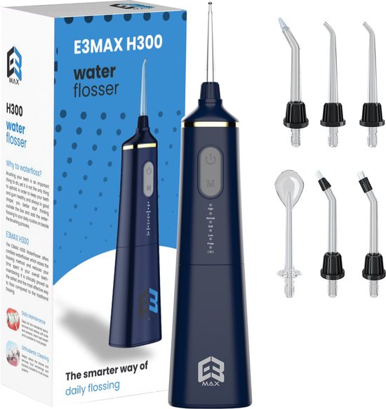 E3max Waterflosser - H300 - Flosapparaten - Elektrisch Flosapparaat - Draadloos & Oplaadbaar - 6 Opzetstukken