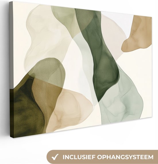 Canvas schilderij 120x80 cm - Exclusieve wanddecoratie Japandi - Abstract - Groen - Muurdecoratie woonkamer - Slaapkamer decoratie - Kamer accessoires - Schilderijen op canvas