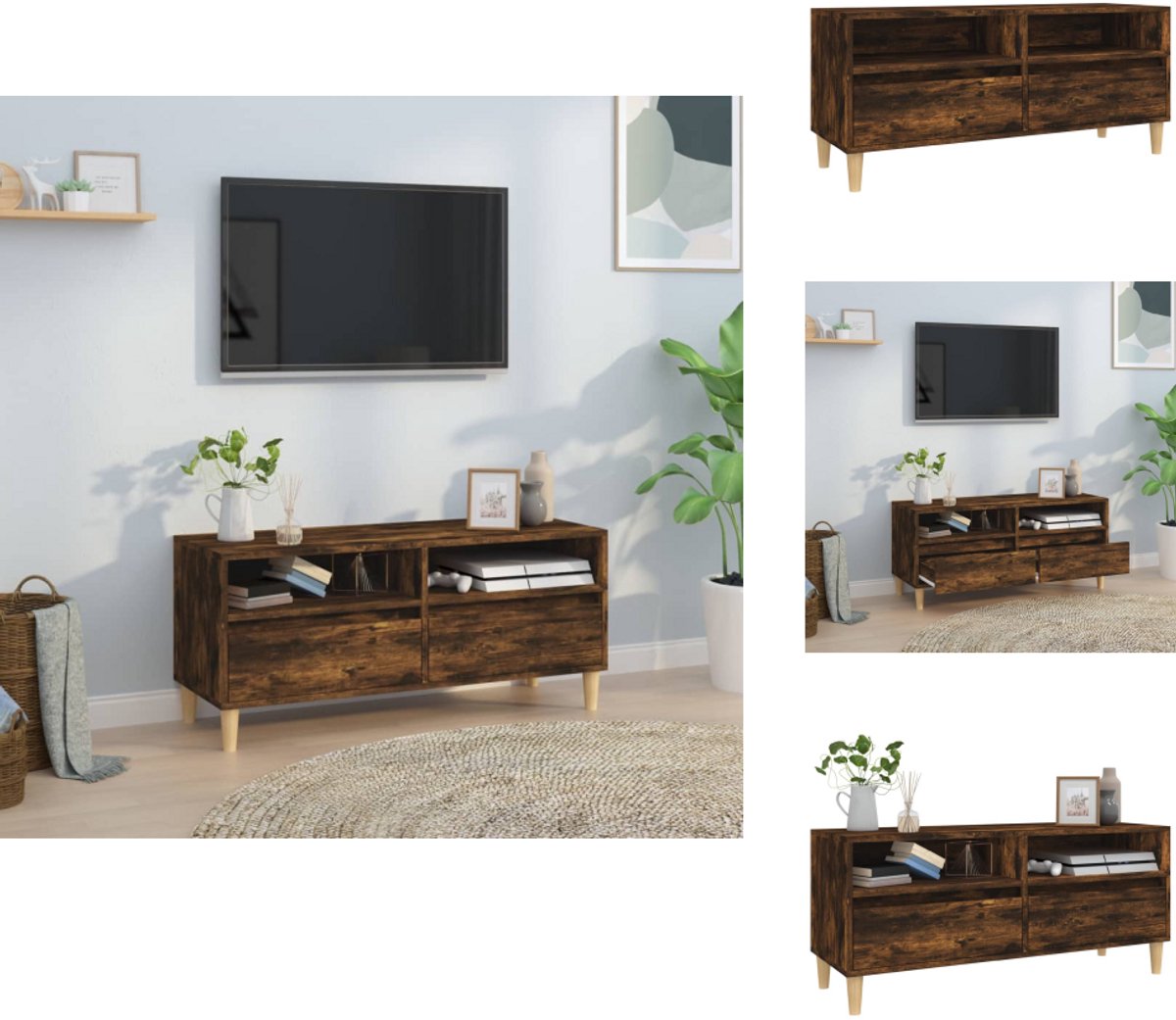 vidaXL Tv Meubel - Tv Meubels - Tv Wandmeubel - Tv Tafel - Tv-meubel 100x34,5x44,5 cm bewerkt hout gerookt eikenkleurig