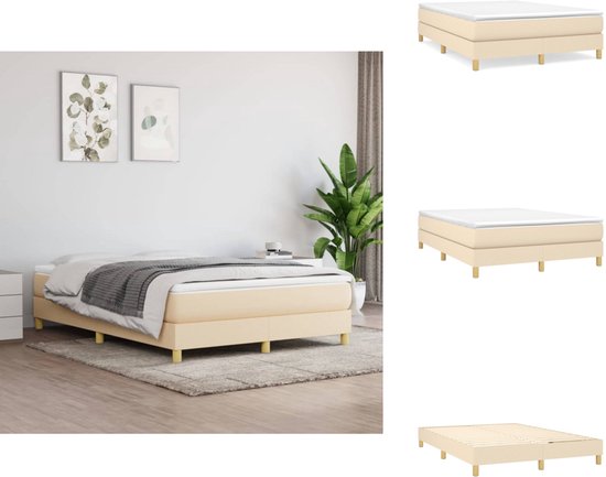 VidaXL Bedframe Stof Crèmekleurig 140x200 cm, Twijfelaar Bed, Bedbodem, Slaapkamermeubel, Tweepersoonsbed