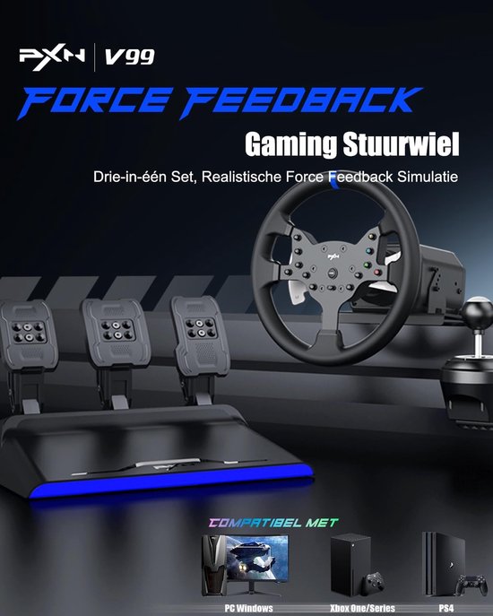 PXN - V99 - High end Race Stuur - Met Pedalen en Shifter - Force Feedback - Game Stuur - Geschikt voor PS4 - Xbox One - PC - Xbox Series X|S - PS3 - Nintendo Switch - Met App van PXN — afbeelding 3