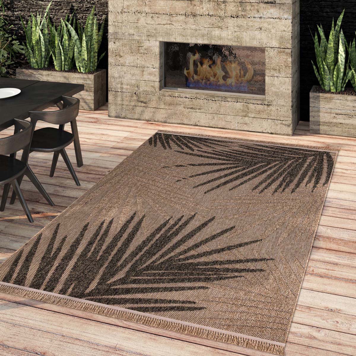 Jute buitenkleed - Palmbladeren beige/zwart 240x340 cm