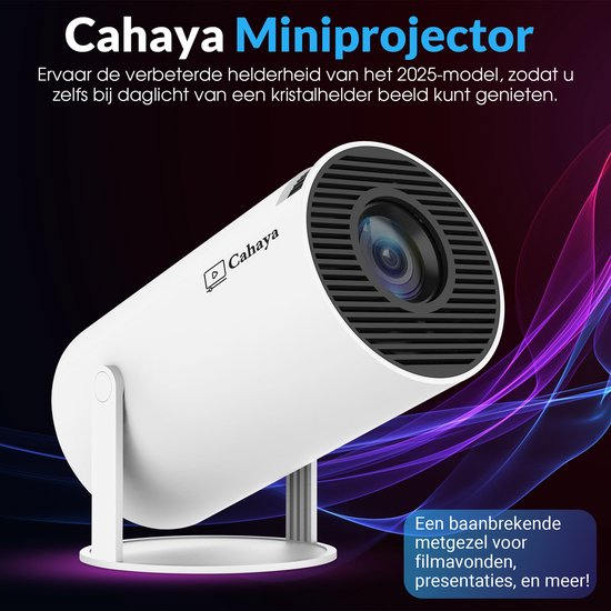 Cahaya 2026 vernieuwd model + Gratis HDMI kabel- Pro versie - Mini Beamer - mini projector - draagbare beamer - projector / beamer - Geïntegreerd Android 12.0 systeem - Screen mirroring smartphone - Home cinema