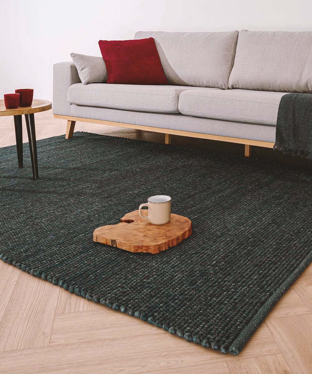 Wollen vloerkleed - Lett petrol 60x120