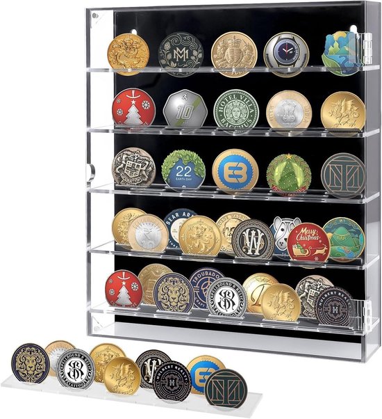 Houten muntencapsules houder, muntenopbergdoos, muntenverzamelhouder met slot, muntenverzamelaar, organizer, container muntendisplay, herdenkingskoffer voor 40 munten en 100 bankbiljetten