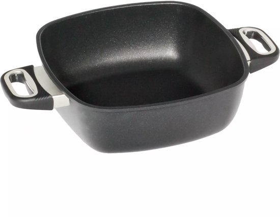 AMT Gastroguss Diepe vierkante pan - Handgegoten aluminium - 26 x 26 x 9 cm - Geschikt voor inductie - Met zijgrepen