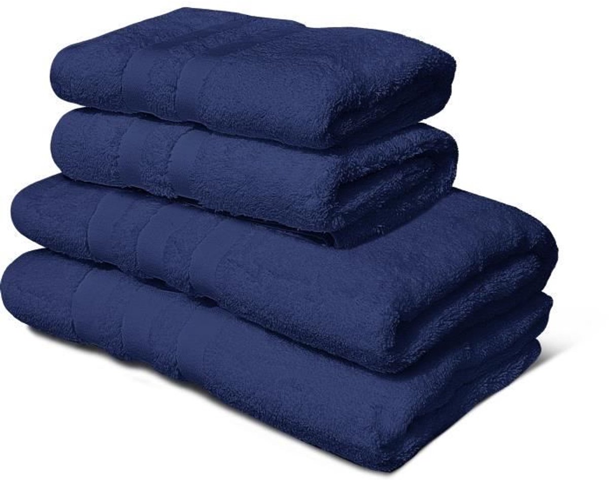 Set van 4 handdoeken - LOVELY HOME - 2 handdoeken 50 x 100 cm + 2 douchehanddoeken 70 x 140 cm - Marineblauw