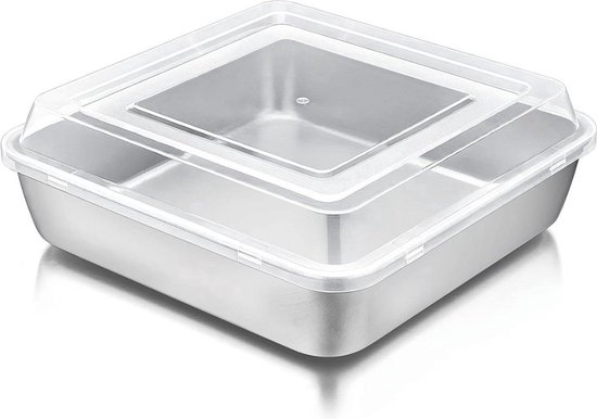 Joyfair Brownie Set van 2 vierkante taartvormen van roestvrij staal, 23,5 x 23,5 x 5 cm, ideaal voor cake, brownie/lasagne, gezond en niet giftig, vaatwasmachinebestendig