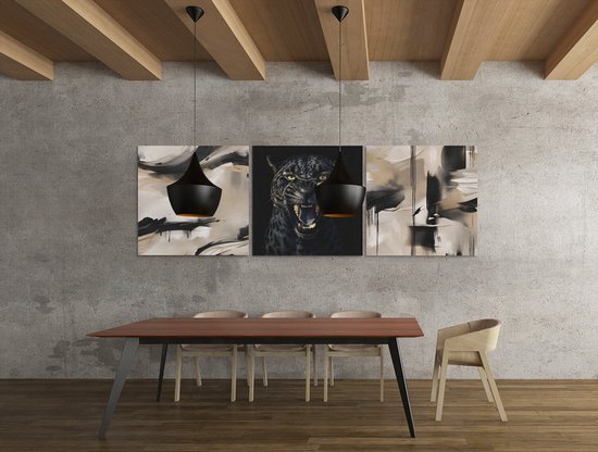 Tableau triptyque léopard – Décoration murale moderne en 3 parties – Art léopard élégant – 3 x 40 x 40 cm