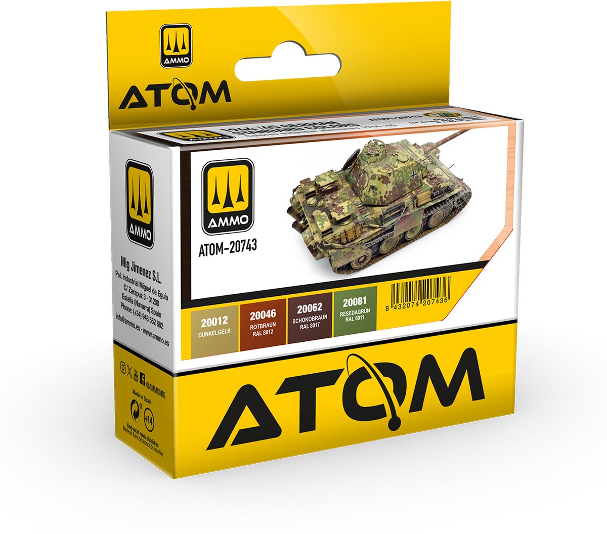 AMMO by Mig Jimenez Hobbyverf Acrylverf - MIG 20743 ATOM - 1944-45 Duitse Militaire Standaard Kleuren - Acryl Set 4x20ml Verf set - 4 x 20 ml
