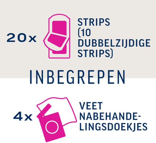 20 dubbelzijdige ontharingsstrips en 4 nabehandelingsdoekjes inbegrepen.