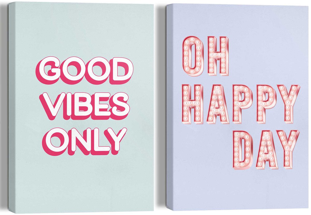 Schilderijen set Happy Vibes - 30 x 20 - Canvas - REINDERS