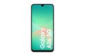 Witte Samsung Galaxy A26 5G smartphone, van voren getoond, met tekst op het scherm.