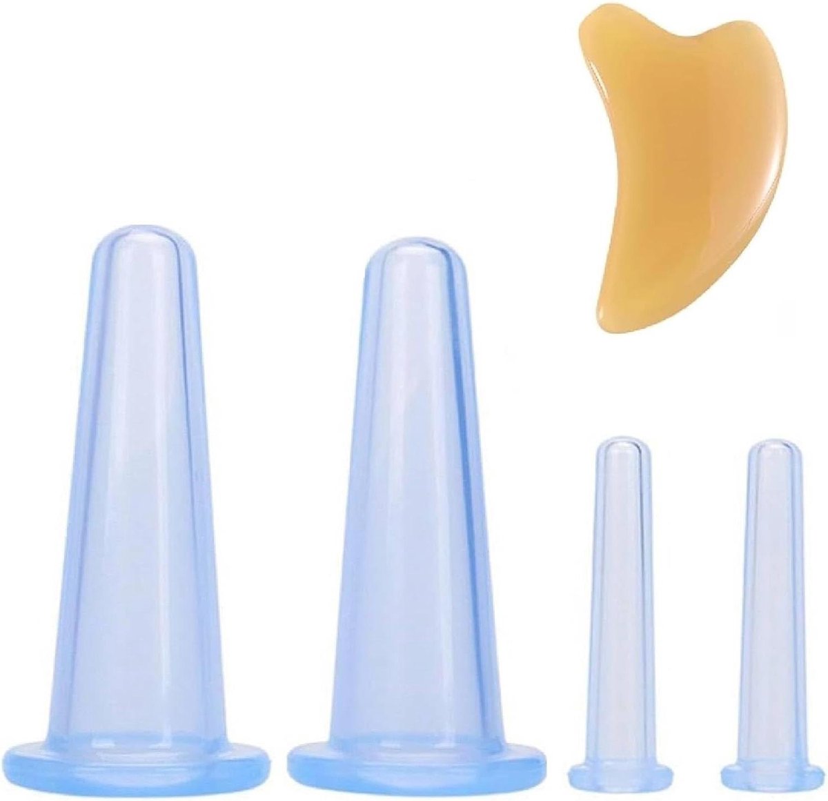 Siliconen cuppingglazen set van 4 stuks anti-cellulitis beker vacuüm zuignap met Gua Sha Facial Tool voor gezicht hals massage (blauw)