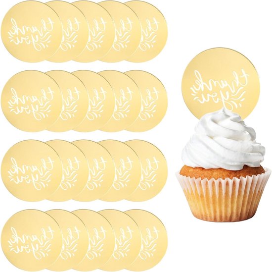 20 Stück Personalisierte Cupcake-Topper Aus Acryl - Spiegelnd, Rund, 5cm, Goldfarben