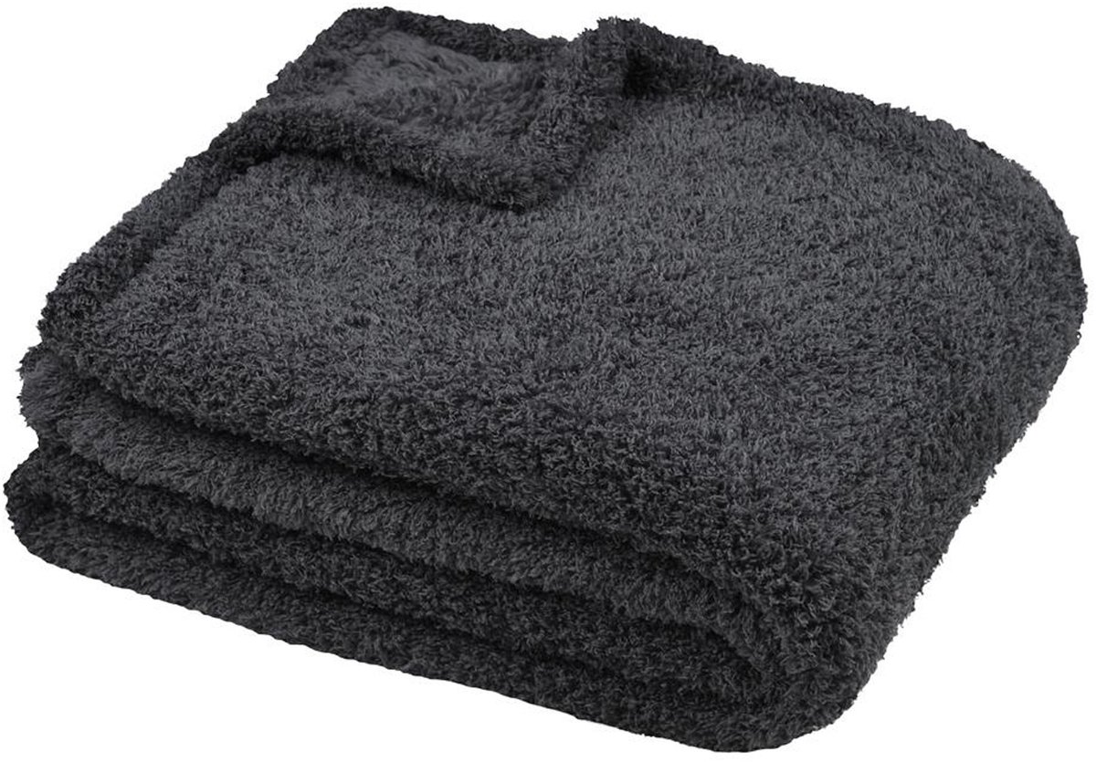 Stof Textiles Plaid/bankdeken Montreal - antraciet - 130 x 160 cm - harige polyester stof - 1 persoons