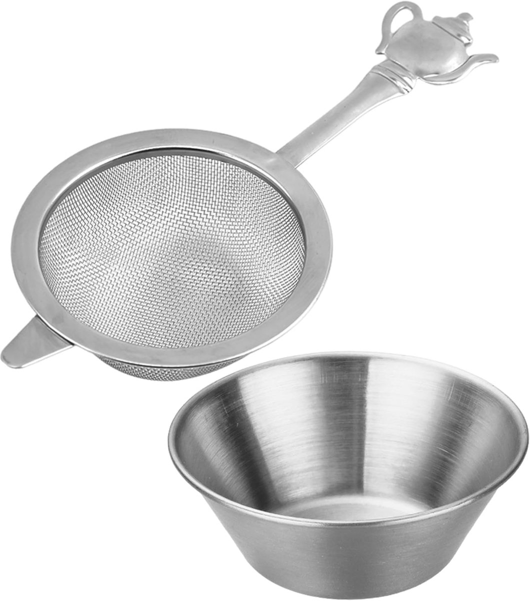 My Ninki ® Creatieve Roestvrijstalen Theebereidingsset met Zeef en Kleine Kom, Handige Keukenaccessoires