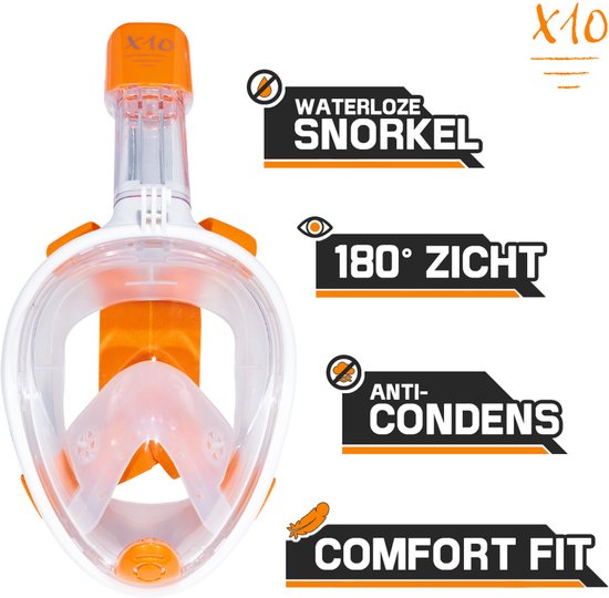 X10 Full Face Mask- Snorkelmasker - Kinderen - Oranje - XS