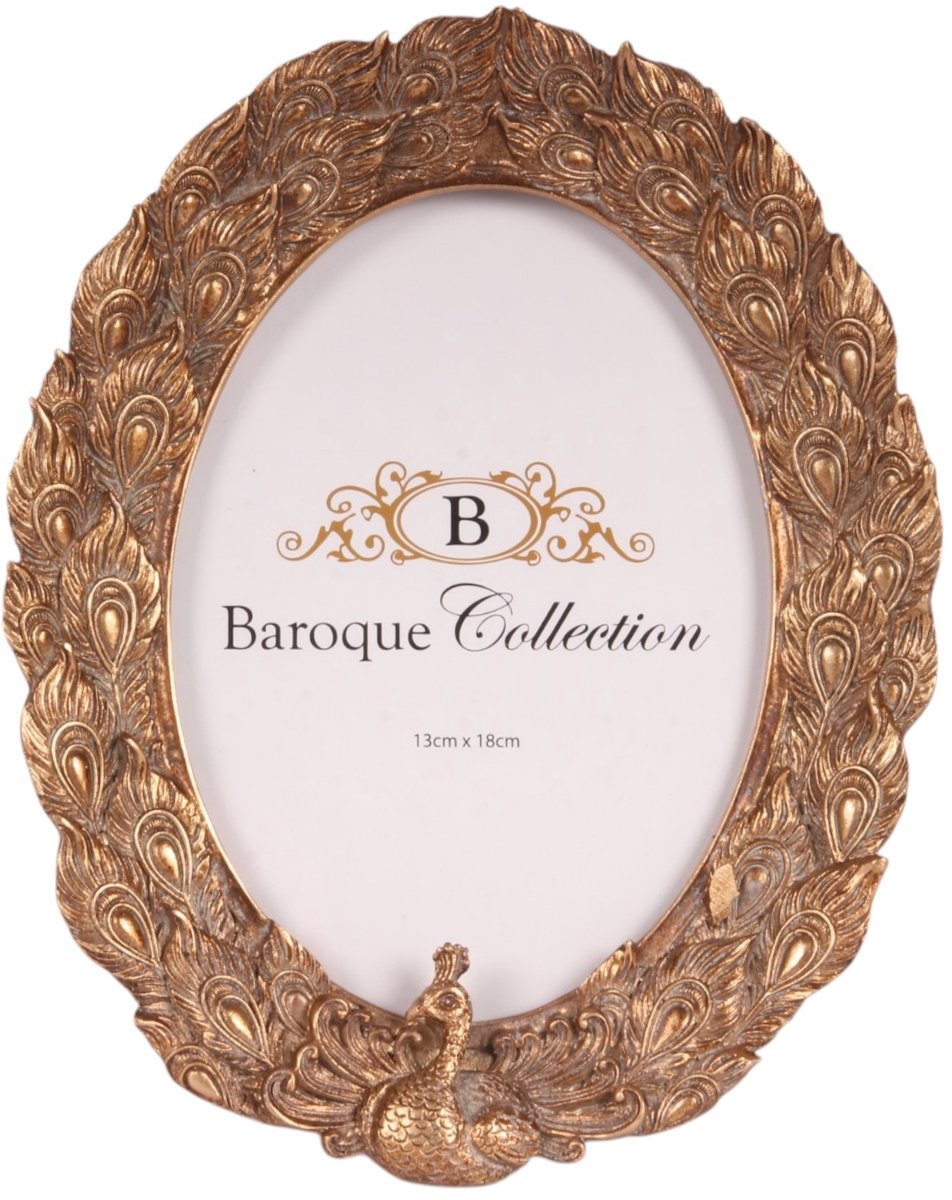 Baroque - Fotolijst - Fotolijst Pauw 13x18 cm - Goud - Resin - Ovaal - Staand - 22x14x2 - Polyresin