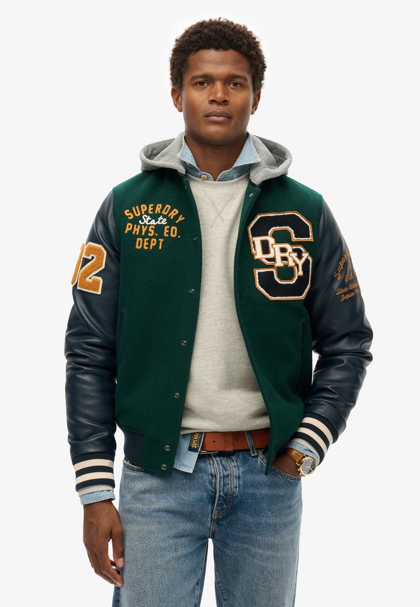 Superdry College bomberjack met capuchon en patch Heren Buitenjassen Groen