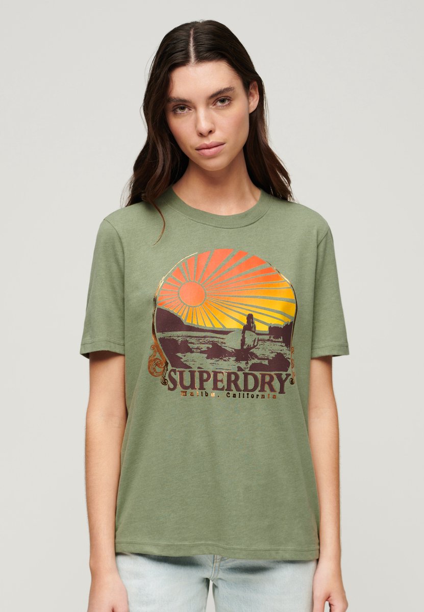 Superdry Travel Souvenir T-shirt met relaxte pasvorm Dames T-shirts Groen