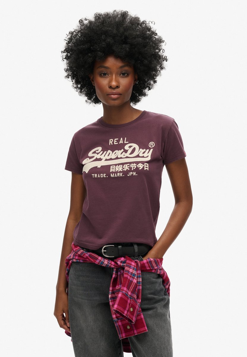 Superdry T-shirt met geborduurd vintage logo Dames T-shirts Rich Burgundy