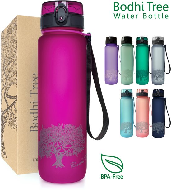 Bodhi Tree® Gourde 1l - Bouteilles d'eau 1 Litre - Gourdes avec Filtre à Fruits - Sans BPA - Gourde Sport 1 Litre - Water Bottle - Fuchsia