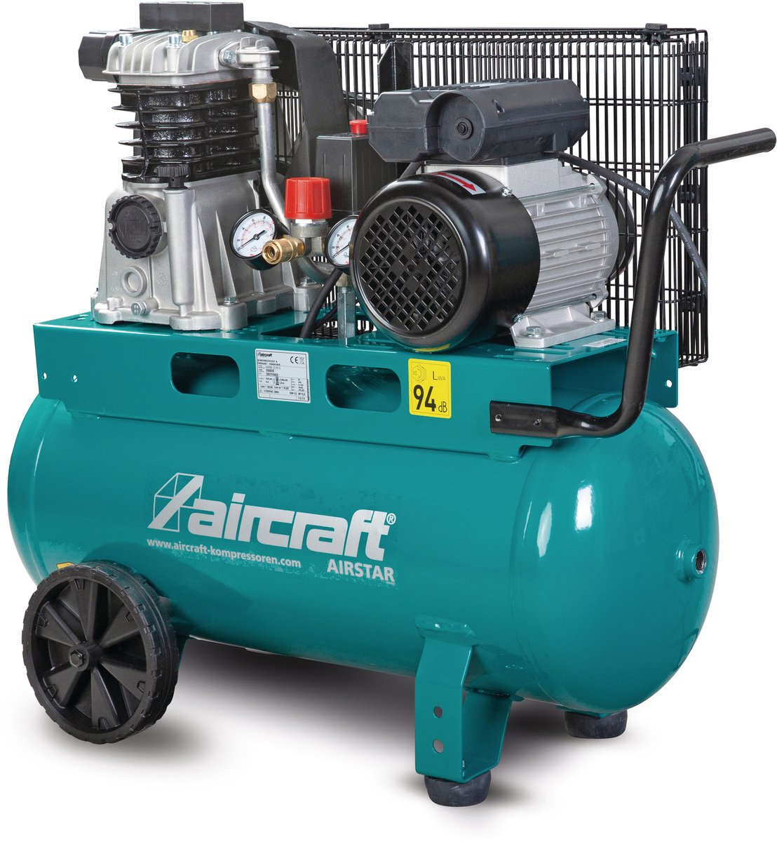 Mobiele compressor riemaandrijving met olie ketel 50 L 1,5 kW / 2 Pk 10 Bar 235 l/min 230V Aircraft AIRSTAR 321/50 E