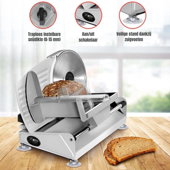 Trancheuse à viande Zylo® - Trancheuse multi-usages - Trancheuse à viande pour la maison - Trancheuse multifonctionnelle avec Ø 190 mm - 27 x 19 x 24 cm - Argent