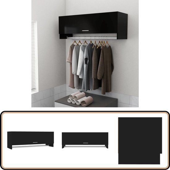 vidaXL Kledingkast met Vakken en Stangen Stof Zwart Garderobe Klerenkast Kast